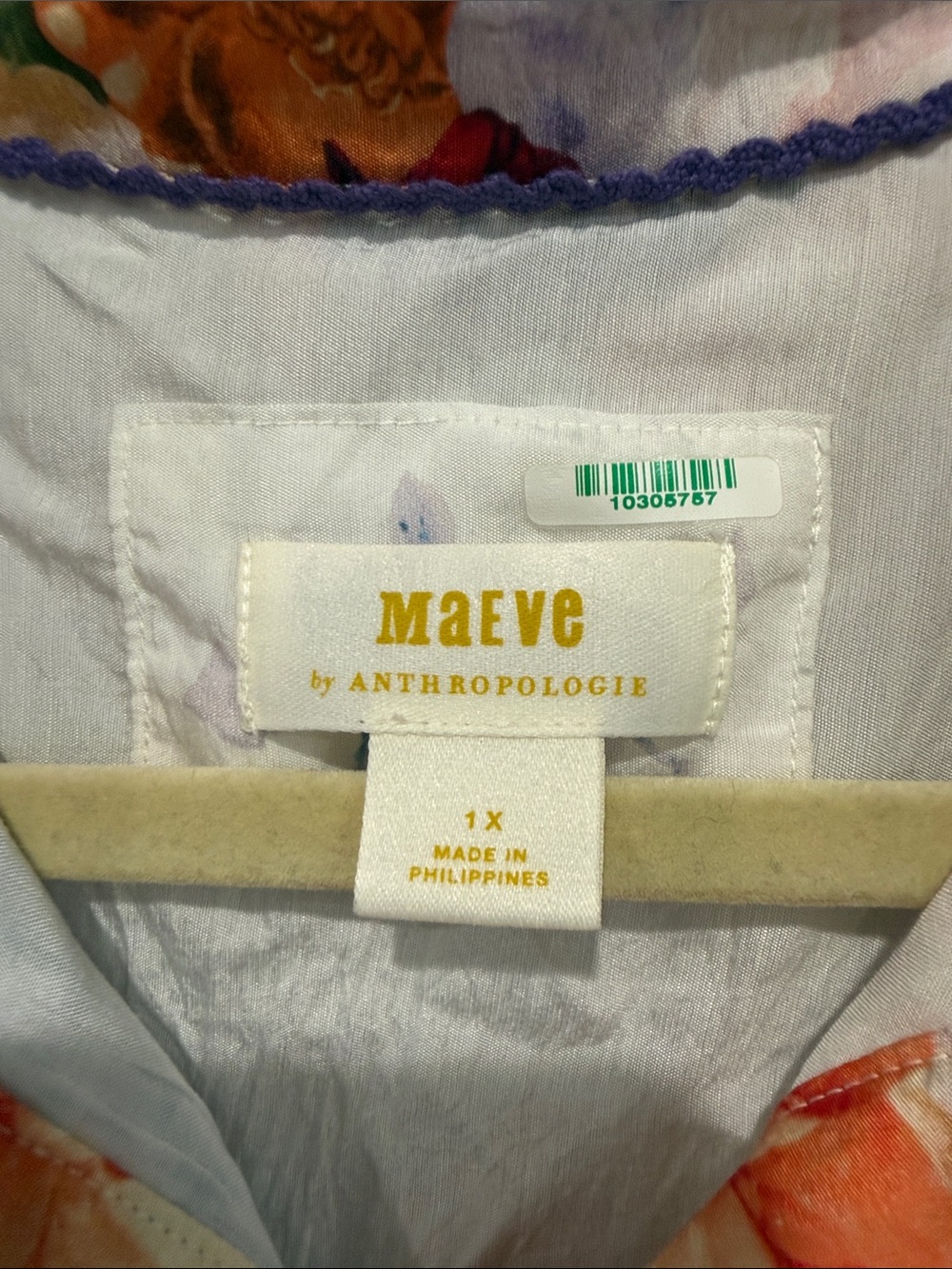 Maeve by Anthropologie Floral Top in White with Purple Trim